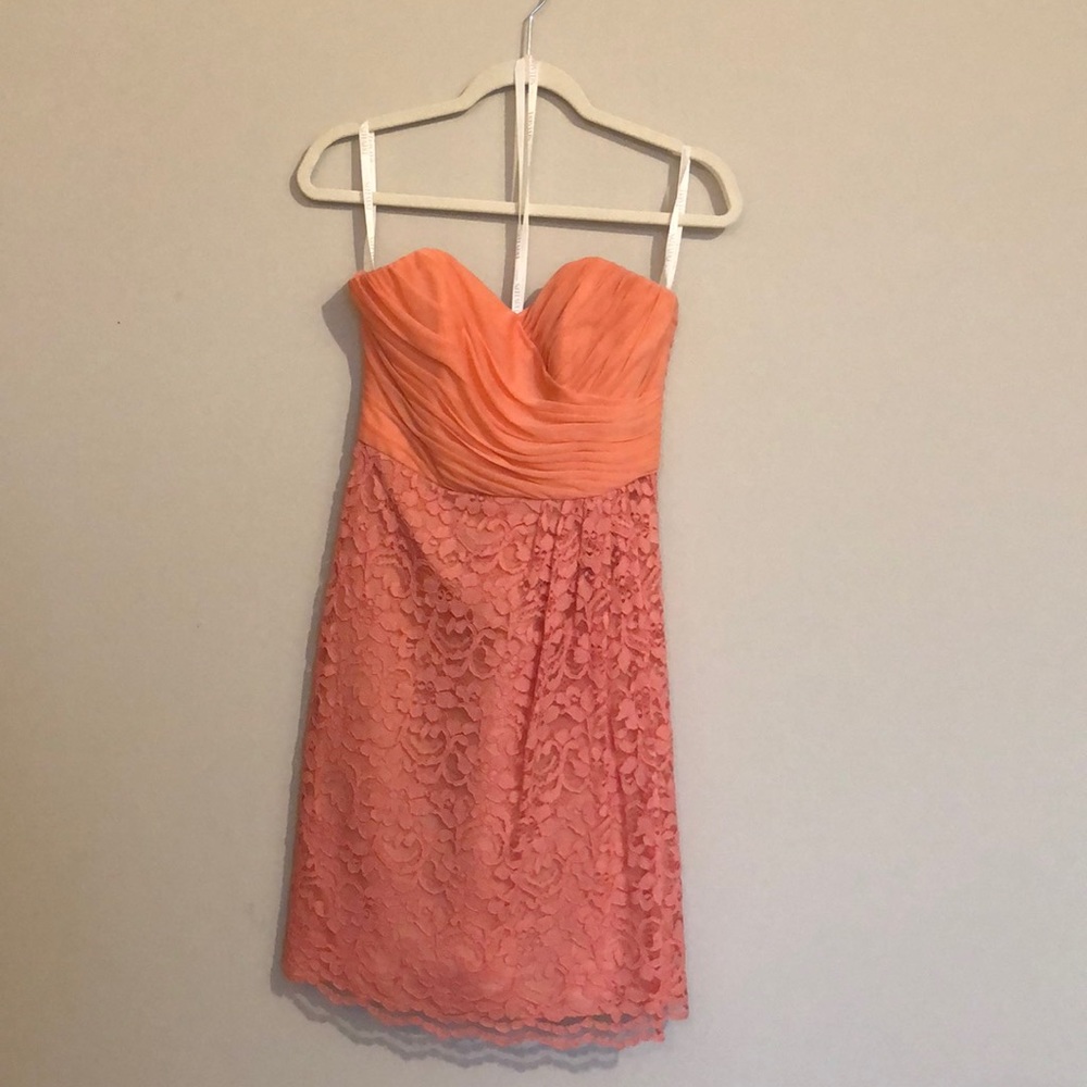 David’s Bridal Short Strapless Lace Dress